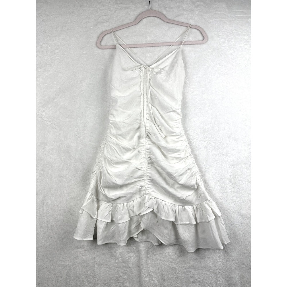 Vestique Women White Medium Cocktail Dress Strappy Sexy‎ Gathered Open Back